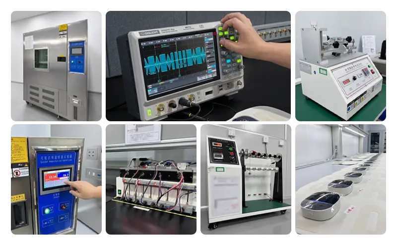Comprehensive quality control laboratory at a leading waist massager factory showing environmental, battery, safety, and reliability testing for OEM ODM wholesale clients.